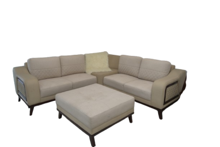 A relaxed Era corner sofa set paired with a foot stool, ideal for lounging in a fashionable home environment.